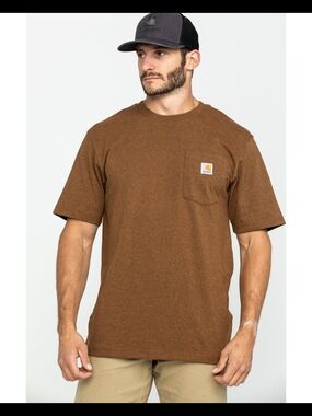 Carhartt Mens Brown Short-Sleeve Pocket Tee Size Small